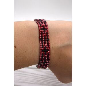 Loom Beaded Bracelet Black & Cherry Red